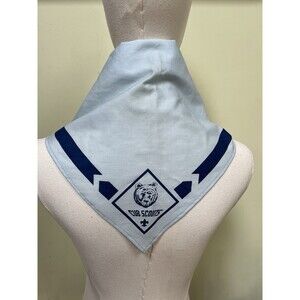 90's Cub Scouts Light Blue Scarf w/Border BSA Neckerchief Boy Scouts of America